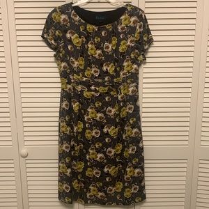 Boden Size 12R floral dress with high scoop neck, cap sleeves and side zipper